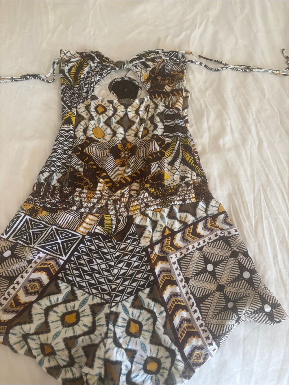 Sky Brown, Yellow & White Strapless Patterned Romper - Picture 2 of 5